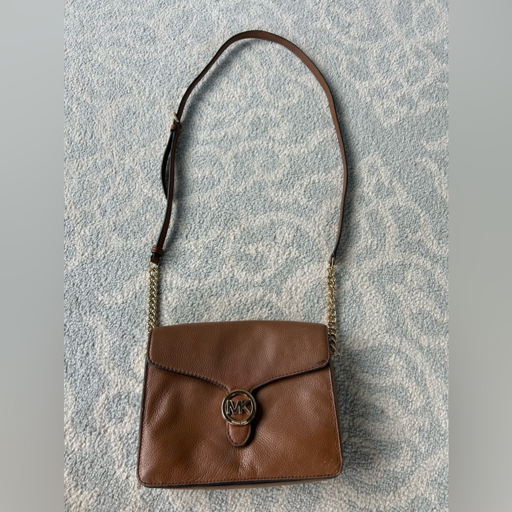 Michael Kors Vanna Medium Shoulder Flap Crossbody Brown Leather Gently Used